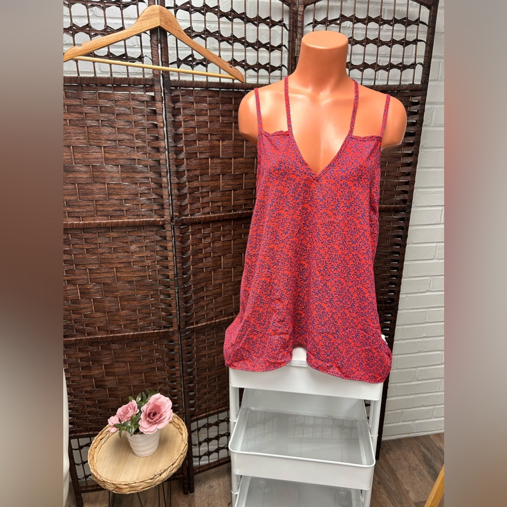 Charlotte Russe Red/Blue Flower spaghetti strap blouse/tank/dressy shirt/cami
